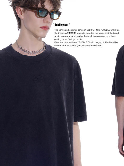 启世录TIWILLTANG“朦灰磨破”水洗黑色潮流T恤圆领打底衫夏季百搭短袖男 商品图1