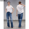 COCOBELLA复古水洗渐变磨白毛边牛仔裤女春休闲舒适直筒长裤DN82 商品缩略图0