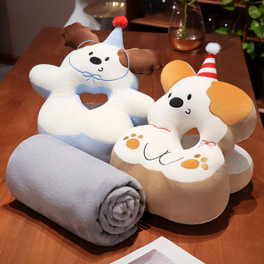 自然醒翘耳小狗冰豆豆双面午睡枕学生午休枕头趴桌子抱枕睡觉神器靠枕QYL 商品图9