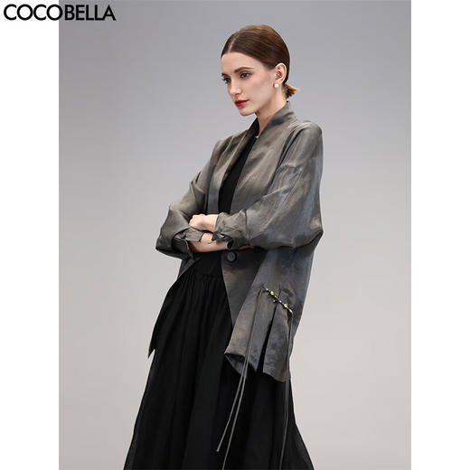 COCOBELLA新国风仿香云纱盘扣外套25春夏流光缎面西装SC3083 商品图0