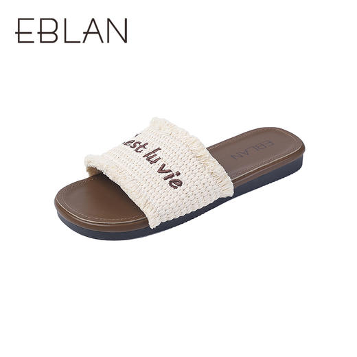 伊伴夏季度假美学草编鞋面休闲凉拖鞋B25313201 商品图0