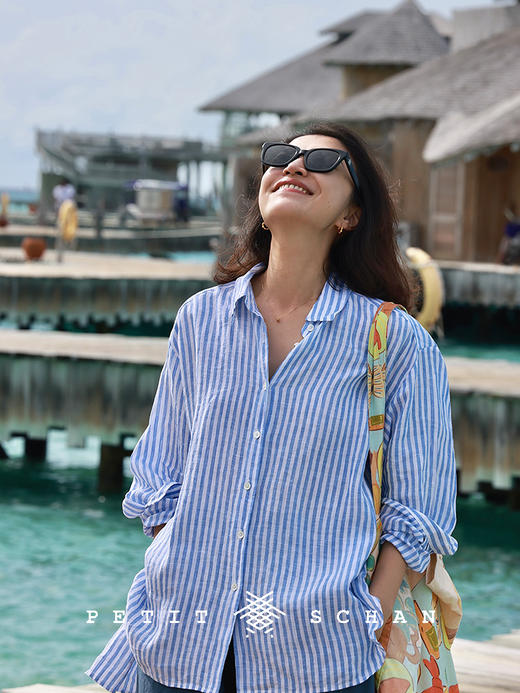 PETIT SCHAN小闪 CLO#859 Sinbad's Voyages 辛巴达航海记 一千零一夜系列色织纯亚麻度假感条纹长袖衬衫 商品图2