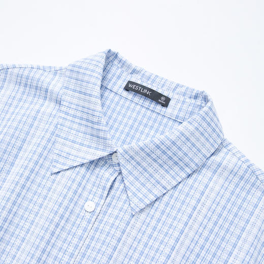 西遇学院风蓝色格纹短袖衬衫连衣裙女秋季收腰百褶长裙V2451101 商品图5