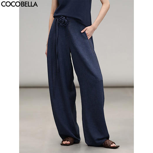 COCOBELLA牛仔色褶皱肌理休闲裤女春夏宽松直筒镰刀裤PA3076 商品图0