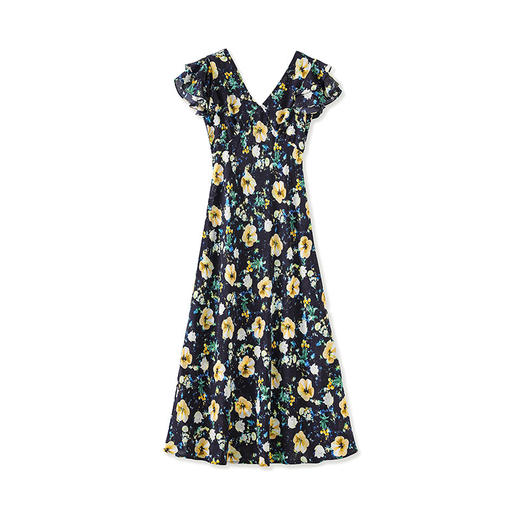 「高货wl」全新升级【铂金会员551/天猫739/差价188】(80052)洛诗琳法式印花桑蚕丝连衣裙2025夏季荷叶边V领真丝长裙女 商品图4