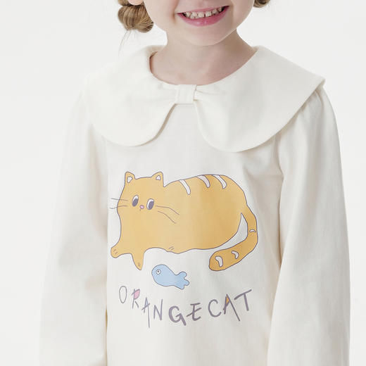 马克珍妮女童可爱蝴蝶领猫咪T恤 宝宝纯棉上衣2025秋装新款551216 商品图3