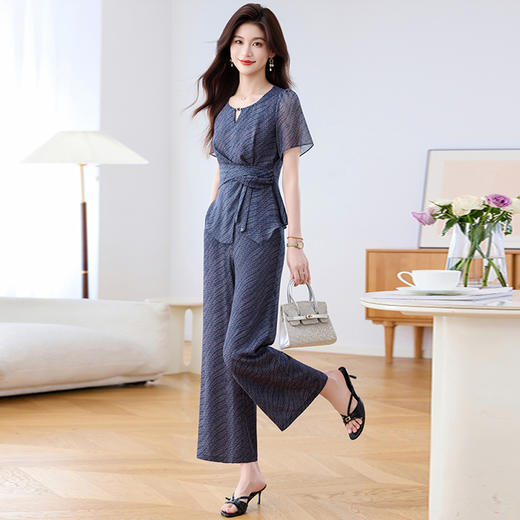 QYM 时尚套装束腰显瘦气质妈妈阔腿裤 商品图1