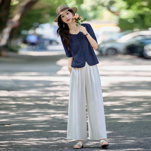 【预售3天】PY 休闲刺绣减龄衬衫阔腿裤套装 &MY2638 商品图4