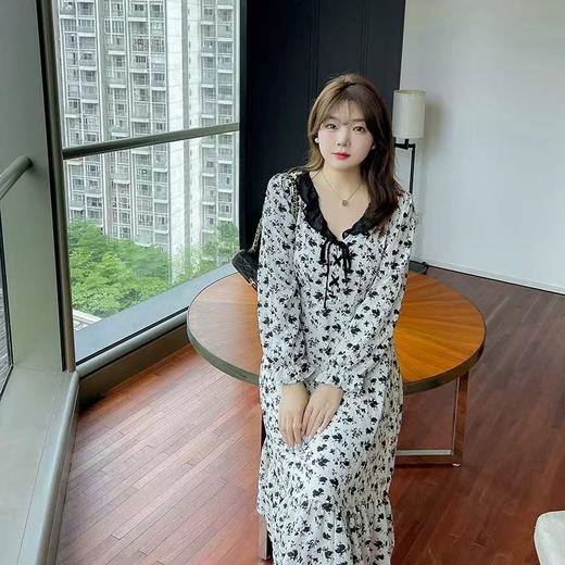 【诗铭洛可】W772碎花连衣裙复古木耳边抽绳碎花裙A9-4 商品图3