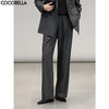 COCOBELLA格雷系捏褶千鸟格羊毛西裤女气质通勤直筒裤PA3015 商品缩略图0