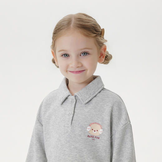 马克珍妮女童萌趣小熊软糯polo领卫衣 宝宝2025年秋装新款551172 商品图3