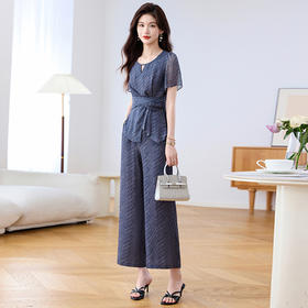 QYM 时尚套装束腰显瘦气质妈妈阔腿裤