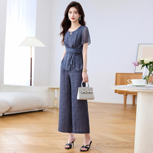 QYM 时尚套装束腰显瘦气质妈妈阔腿裤 商品图0