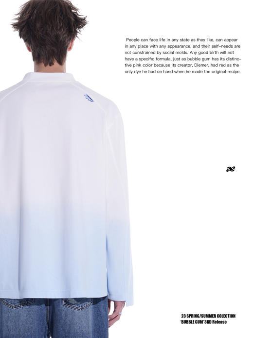 启世录TIWILLTANG•“糖水日记 ”夏日多巴胺水洗蓝粉白色渐变长袖T恤 商品图2