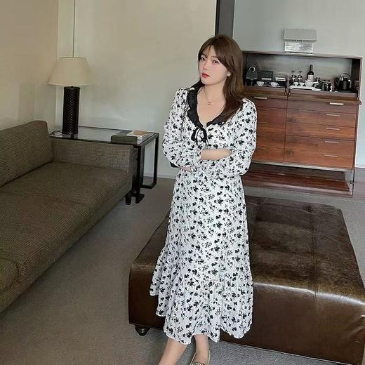 【诗铭洛可】W772碎花连衣裙复古木耳边抽绳碎花裙A9-4 商品图2