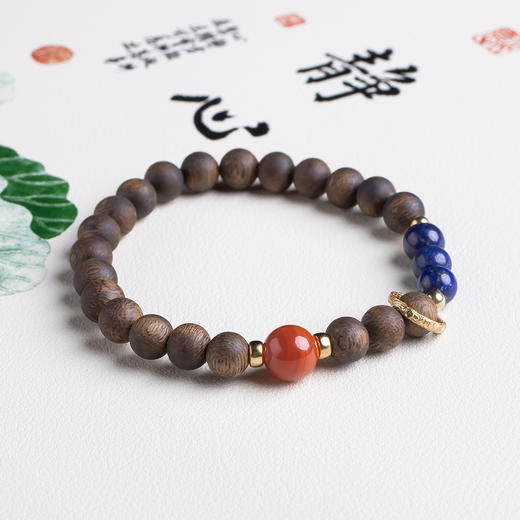 xy0446沉香+南红青金石手串 商品图2
