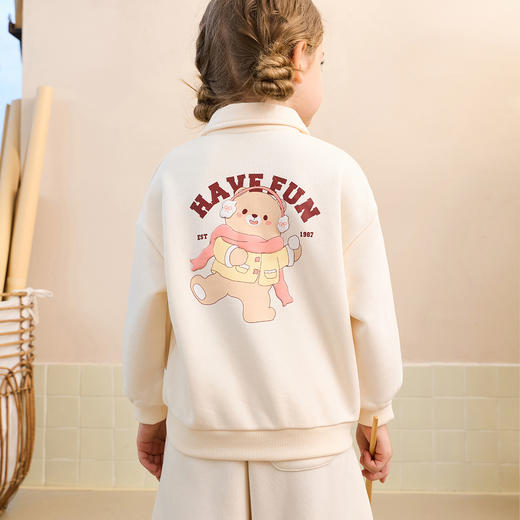 马克珍妮女童萌趣小熊软糯polo领卫衣 宝宝2025年秋装新款551172 商品图2