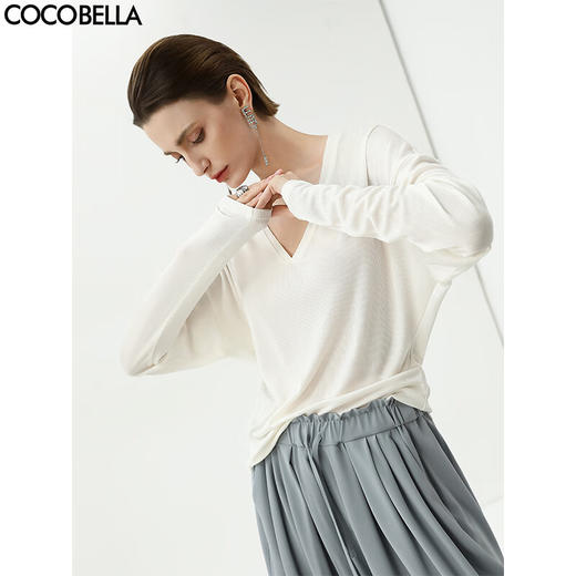 COCOBELLA醋酸纤维坑条针织衫宽松垂顺蝙蝠袖遮阳上衣TS0065 商品图0