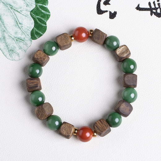 xy0442沉香+碧玉南红方形珠手串 商品图0