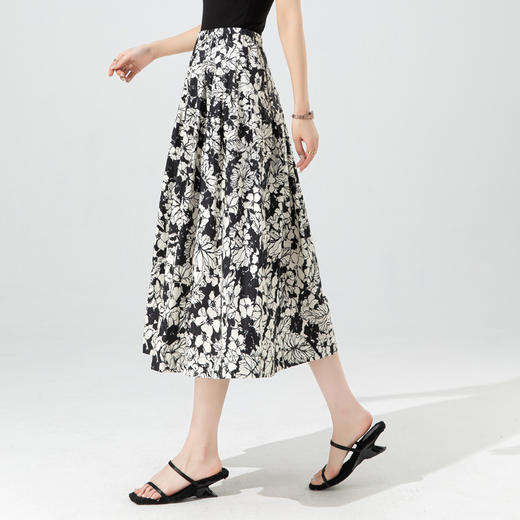 「自」全新升级【铂金会员201/天猫269/差价68】(70853)洛诗琳水墨印花半身裙2025夏季复古时尚设计感高腰显瘦裙子 商品图2