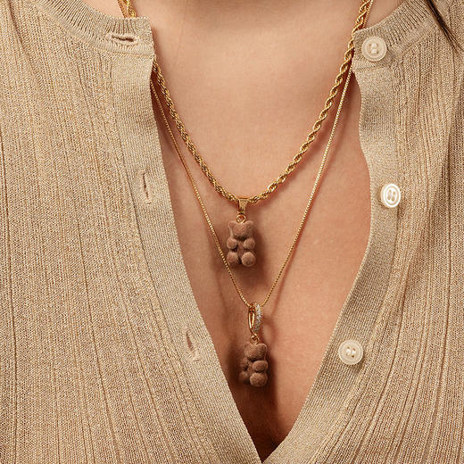 订购4周到｜CRYSTAL HAZE-Velvet Nostalgia Bear-pave-咖色小熊 吊坠（金色环扣）［挪威设计师］ 商品图1