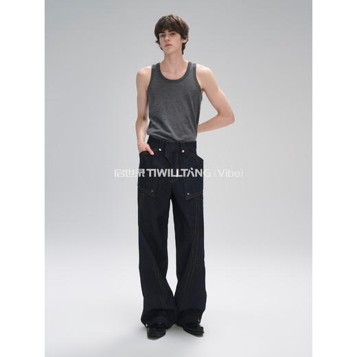 启世录TIWILLTANG“明爵衍际”柔软挺括明线牛仔长裤 商品图2
