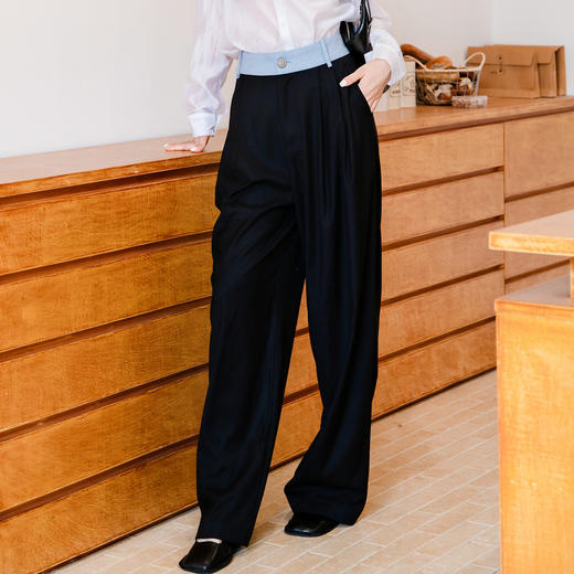 谜底百搭裤子女士2025秋季新款腰头拼接西裤直筒裤长裤257MK7762 商品图1