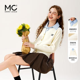 女装牛仔衬衫领拼接毛衣开衫-9115M5212381