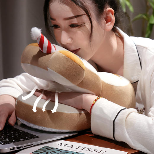 自然醒翘耳小狗冰豆豆双面午睡枕学生午休枕头趴桌子抱枕睡觉神器靠枕QYL 商品图4