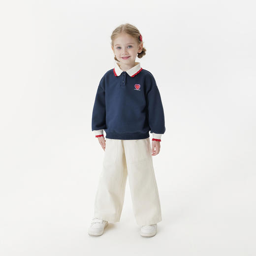 马克珍妮女童爱心polo领软糯卫衣宝宝套头衫2025年秋装新款551179 商品图3