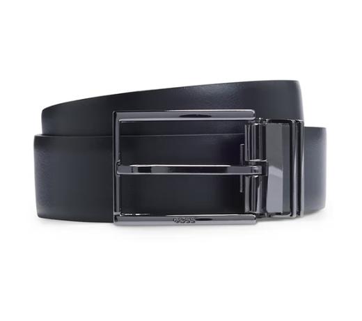 HUGO BOSS 雨果博斯 2025春夏新品 男士双扣头徽标牛皮双面皮带腰带 黑色 50537099 商品图1