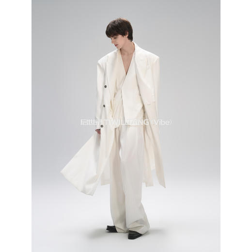 启世录TIWILLTANG“时烬溯光”条纹贴袋无领西装衬衫套装 商品图1