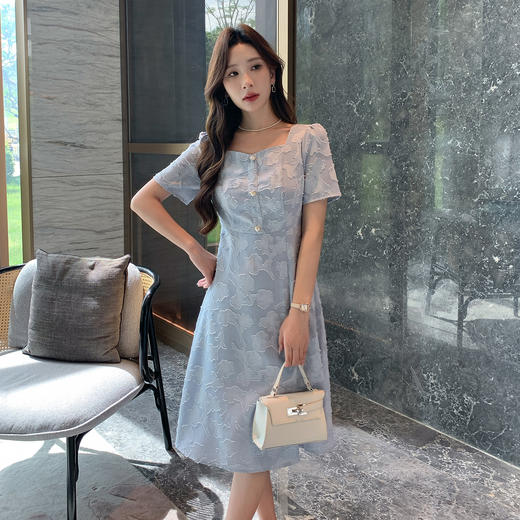 奢姿大码女装2025夏季减龄提花设计时尚连衣裙胖妹妹方领轻奢裙子9952869790 商品图4