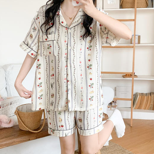 【薄款卡通纱布棉绸短袖】免穿文胸可外穿，云朵棉柔软亲肤，版型显瘦不挑身材，纯棉短袖女士薄款卡通纱布棉绸夏季家居服套装QQ 商品图10