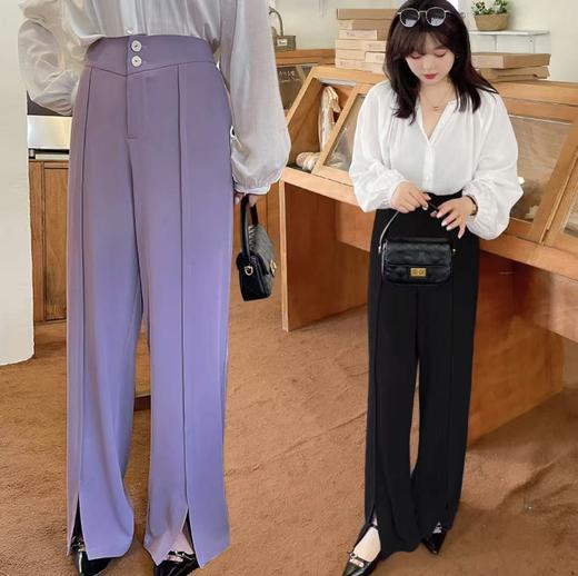 【诗铭洛可】W885西装裤大码大腰开叉垂感腰封两粒扣裤B5-2 商品图1