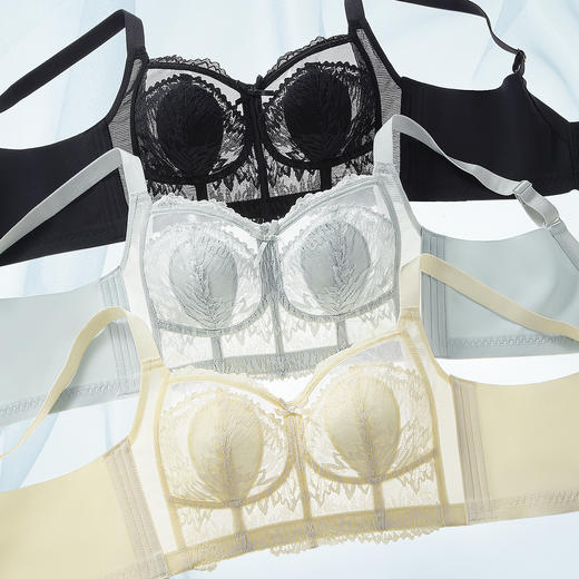 【大胸全包显小】超薄透气蕾丝调整型内衣女上托防垂收副乳文胸璀璨繁花 商品图9