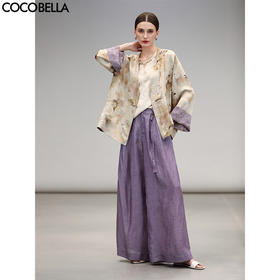 COCOBELLA国风祥云紫镂空提花阔腿裤舒适莱赛尔休闲裤PA3038