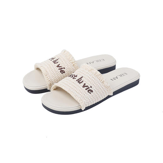 伊伴夏季度假美学草编鞋面休闲凉拖鞋B25313201 商品图5