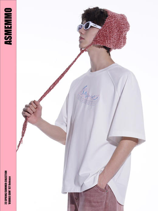 ASMEMMO咦哇•幻像重叠logo印绣花T恤男夏季简约纯色打底短袖潮流 商品图3