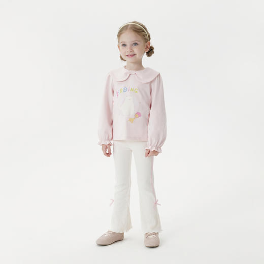 马克珍妮女童可爱蝴蝶领猫咪T恤 宝宝纯棉上衣2025秋装新款551216 商品图2