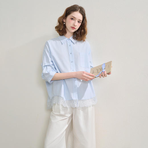 西遇蕾丝花边拼接通勤衬衫女秋季宽松显瘦设计感衬衣V2551108 商品图2