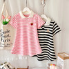 【运动风条纹连衣裙，A类品质，柔软舒适】女童夏装短袖甜美 宝宝条纹学院风公主裙 女孩短袖夏季睡裙连衣裙-QA 商品缩略图0