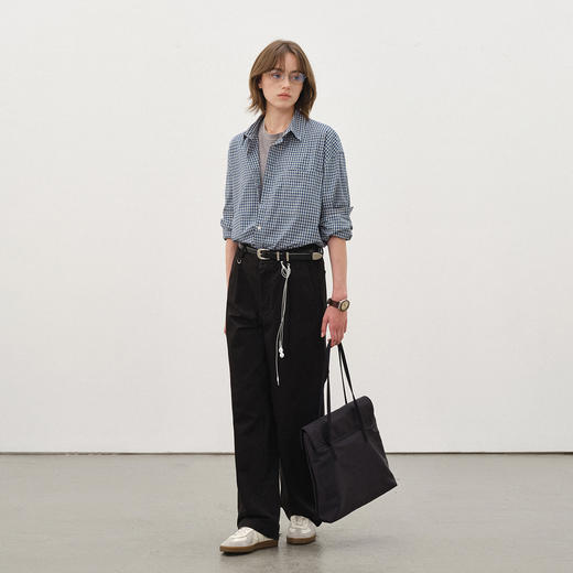 714street蓝色格子微宽松落肩纯棉长袖衬衫男女秋季新款miu系穿搭 商品图3