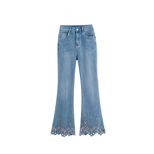 「自」全新升级【铂金会员201/天猫269/差价68】(63011)洛诗琳夏季薄款刺绣镂空微喇裤2025夏季弹力显瘦牛仔九分裤 商品图4