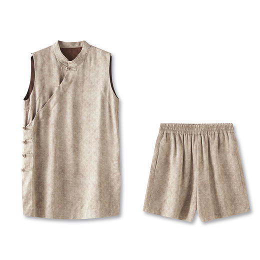 「高货wl」全新升级【铂金会员367/天猫499/差价132】(99855)洛诗琳新中式香云纱盘扣复古马甲高腰阔腿短裤两件套女 商品图4