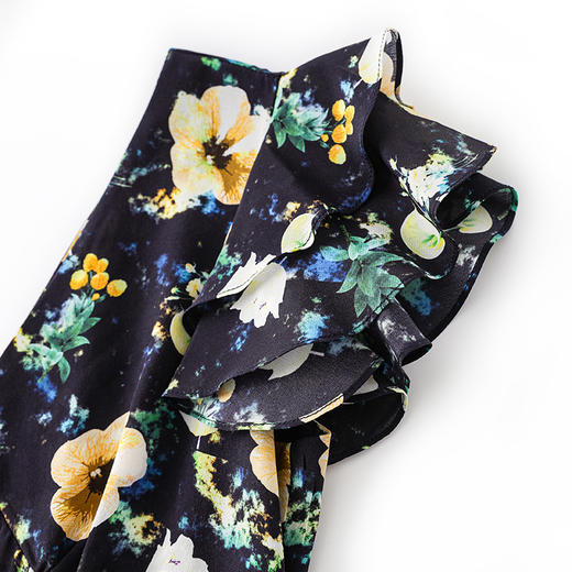 「高货wl」全新升级【铂金会员551/天猫739/差价188】(80052)洛诗琳法式印花桑蚕丝连衣裙2025夏季荷叶边V领真丝长裙女 商品图2