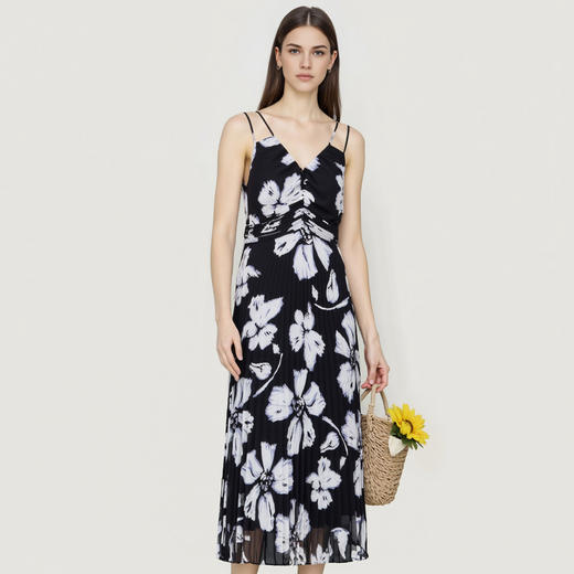 EITIE爱特爱秋新款气质通勤V领印花显瘦连衣裙7907603 商品图3