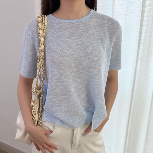 路易 阿贝格 复古圆领短袖薄上衣 清爽百搭 商品图1