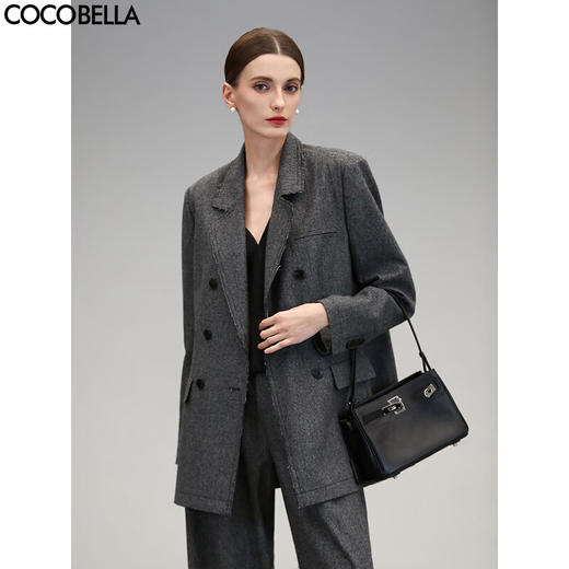 COCOBELLA格雷系穿搭明线千鸟格羊毛西装女秋气质通勤西服SI3018 商品图2