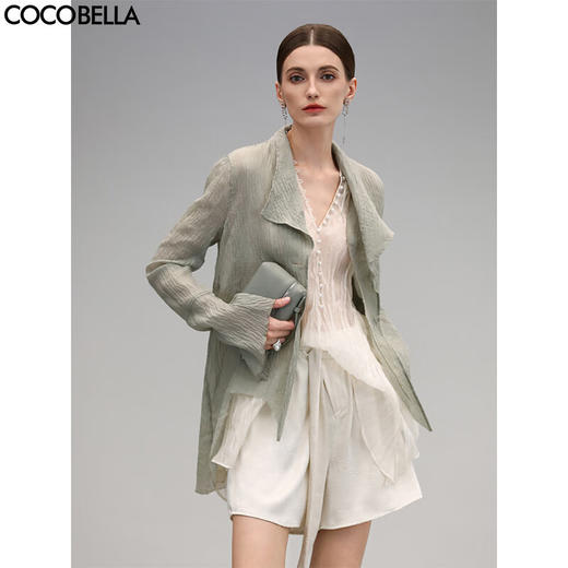 COCOBELLA褶皱肌理轻薄莱赛尔西装女不规则空调衫外套SI7005 商品图0